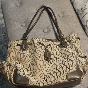 New York & Company Tan and Brown Monogram Shoulder Bag